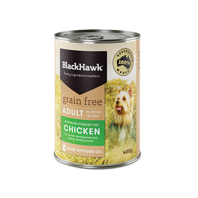BHC401 Black Hawk Grain Free Dog Wet Chicken 400g FOP