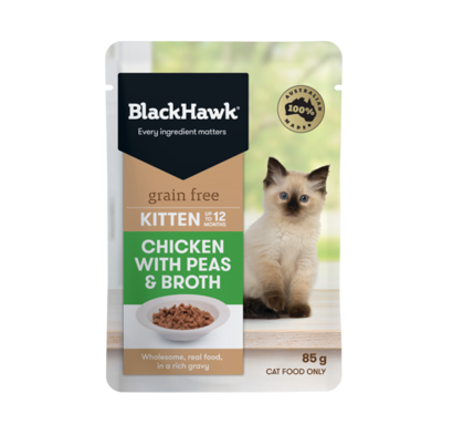 BHC500 Black Hawk Grain Free Kitten Wet Food Chicken With Peas And Broth Front 491X491