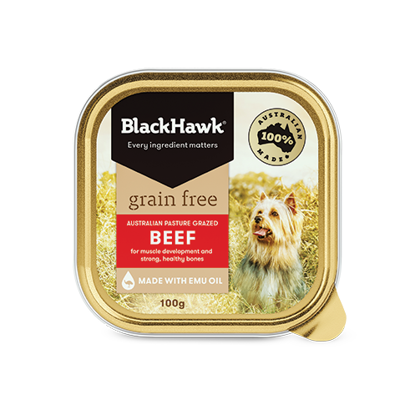 BHC100 Black Hawk Grain Free Dog Wet Beef 100g FOP